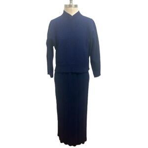 Vtg 40s Kims Wool Knit Sweater Top Skirt Set S/M